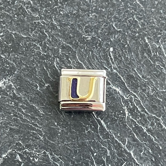 Zoppini Stainless Steel and Gold & blue enameled Initial U Charm - Picture 1 of 5